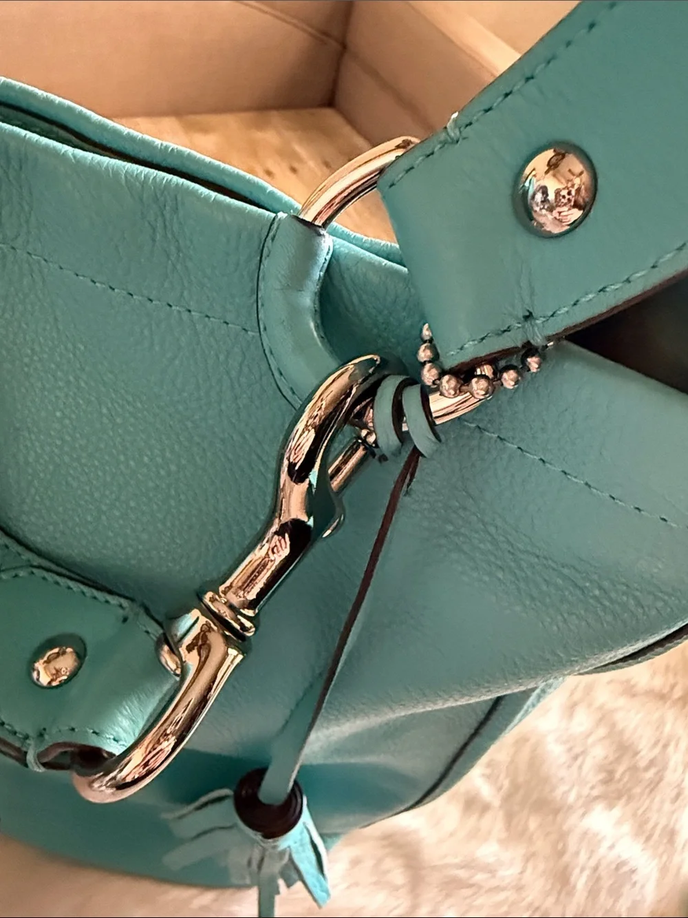 Coach Turquoise leather Hobo Bag with Tassel and Matching Coach Wallets Set